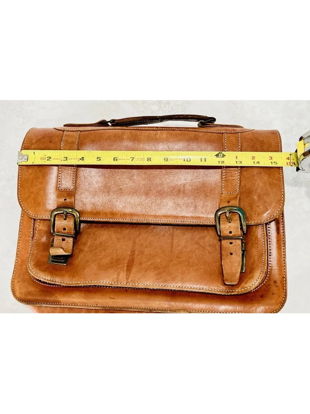 VTG Cognac Leather Briefcase/Laptop Bag w/5 Pockets By Naturally Yours-Greece